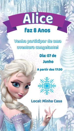 Convite de Aniversário Frozen com Elsa para Editar Online