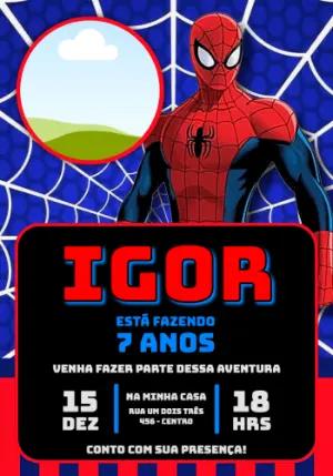 Convite de Aniversário Homem-Aranha para Editar com foto