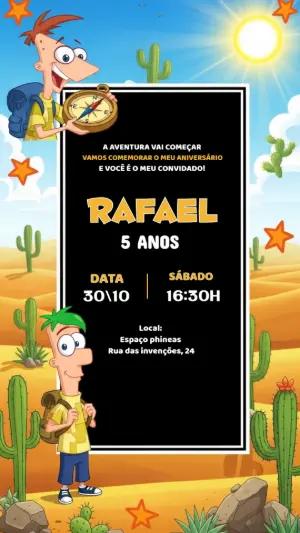 Convite Aniversário Phineas e Ferb para Editar Online