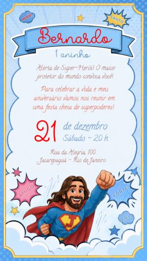 Convite Aniversário Jesus Super-Herói para Editar