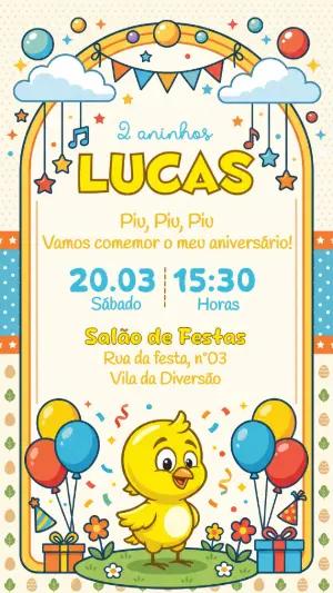 Convite de Aniversário Pintinho Amarelinho Fofo para Editar