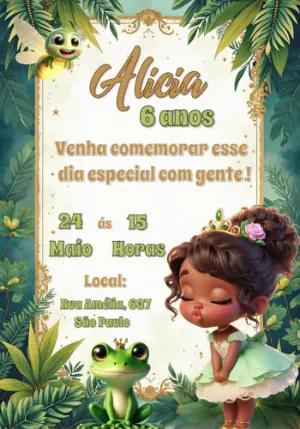Convite Aniversário Princesa e o Sapo para Editar Online