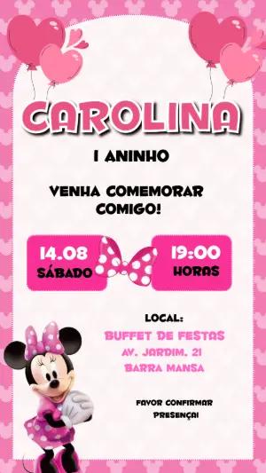 Convite Animado Aniversário Minnie Mouse para Editar