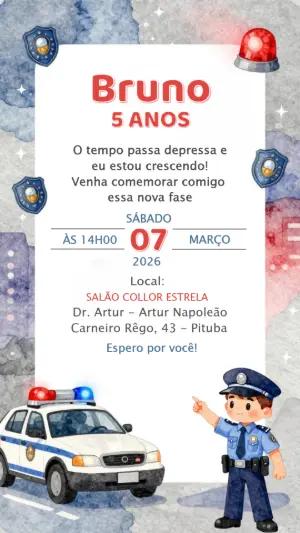 Convite de Aniversário Infantil Tema Policial para Editar