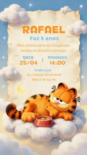 Convite de Aniversário Garfield nas Nuvens Editável
