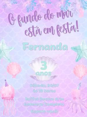 Convite Aniversário Fundo do Mar Sereia para Editar Online