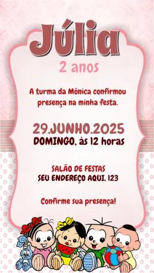 Convite Aniversário Turma da Mônica Baby para Editar Online