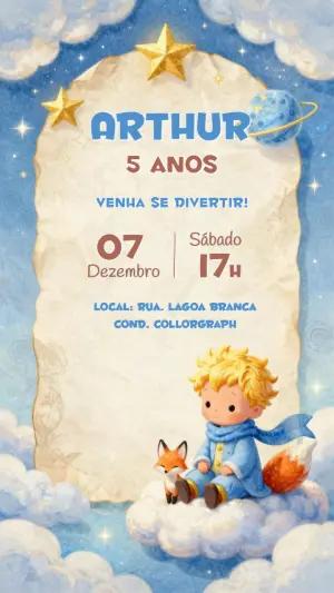 Convite de Aniversário Pequeno Príncipe Aquarela para Editar