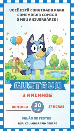 Convite de Aniversário Bluey e Bingo Infantil para Editar Online