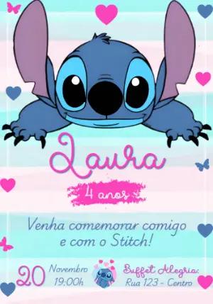 Convite de Aniversário Stitch Fofo para Editar Online