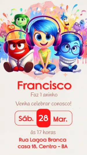 Convite de Aniversário Divertida Mente Colorido para Editar