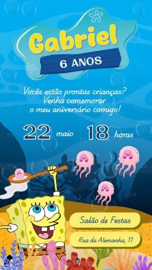 Convite de Aniversário Bob Esponja para Editar Online