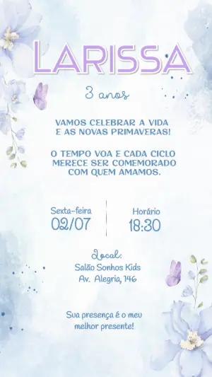 Convite de Aniversário Borboletas Lilás Aquarela Editável