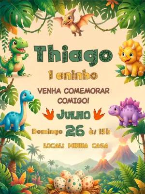 Convite de Aniversário Dinossauro Baby Fofo para Editar