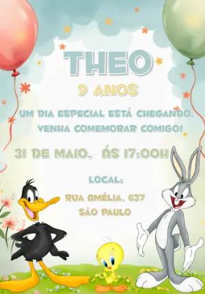Convite de Aniversário Looney Tunes para Editar Online