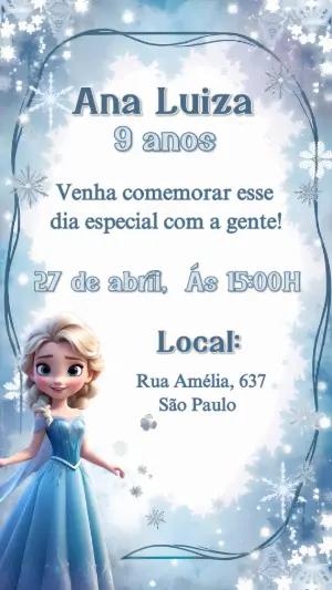 Convite de Aniversário Frozen com Elsa para Editar Online