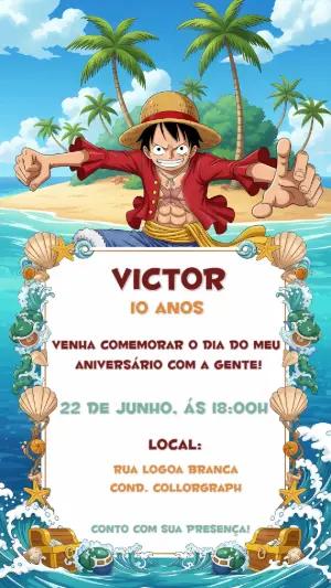 Convite de Aniversário One Piece com Luffy para Editar Online