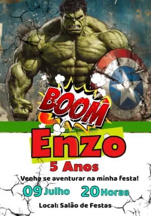 Convite de Aniversário do Hulk com Efeito Boom para Editar