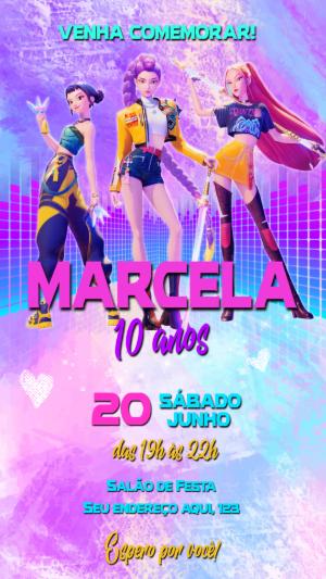 Convite de Aniversário K-Pop Guerreiras para Editar Online