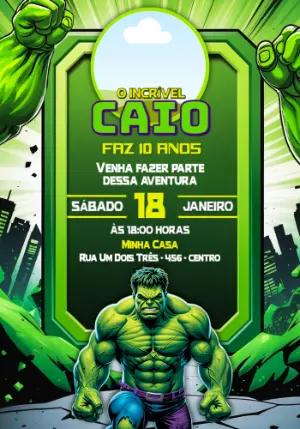 Convite de Aniversário Hulk com Foto Editável para Enviar