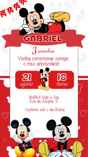 Convite Animado Aniversário Mickey Mouse para Editar