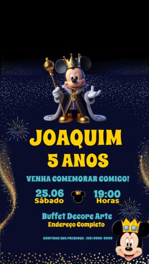 Convite Animado Aniversário Mickey Realeza Editável