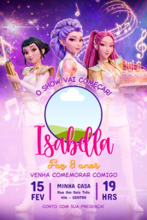 Convite de Aniversário Guerreiras do Kpopcom Foto Editável