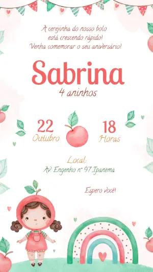 Convite Digital Aniversário Infantil Tema Cerejinha Editável