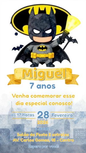 Convite de Aniversário Batman Infantil para Editar Online