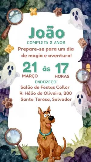 Convite de Aniversário Infantil Scooby-Doo Modelo Editável