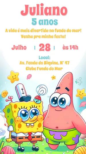 Convite de Aniversário Bob Esponja para Editar Online e Enviar