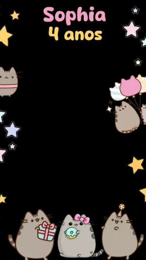 Moldura para Story de Aniversário Tema Gatinho Fofo Editável