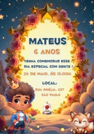 Convite Aniversário Pequeno Príncipe com Raposa para Editar