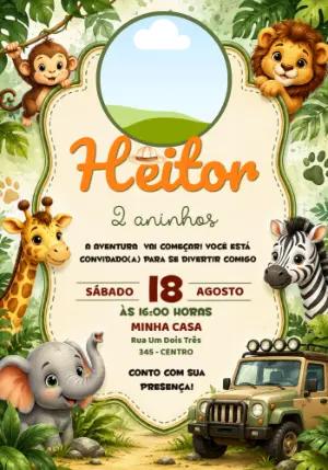 Convite Editável de Aniversário Safari com Foto para Editar
