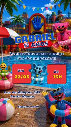 Convite de Aniversário Festa na Piscina Poppy Play Time