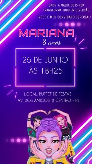 Convite de Aniversário K-Pop Neon para Editar Online