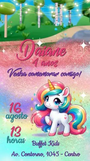 Convite Animado de Aniversário Unicórnio para Editar Online