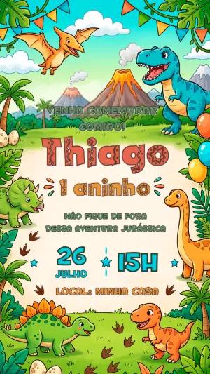 Convite de Aniversário Dinossauro Baby Editável