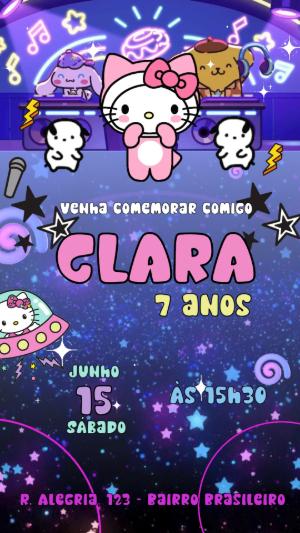Convite Animado Hello Kitty DJ Discoteca para Editar