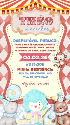 Convite Digital Aniversário Infantil Tema Circo Editável