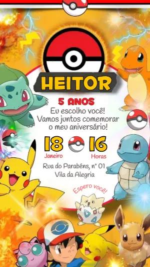 Convite de Aniversário Pokémon Colorido para Editar