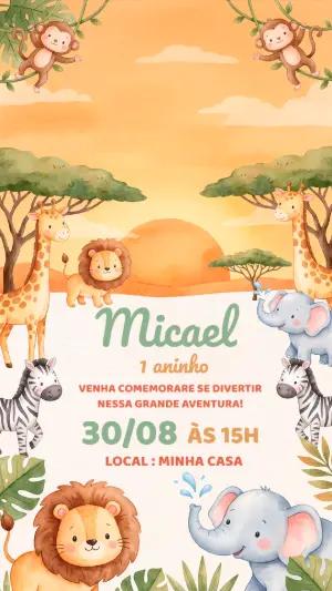 Convite de Aniversário Safari Baby Editável