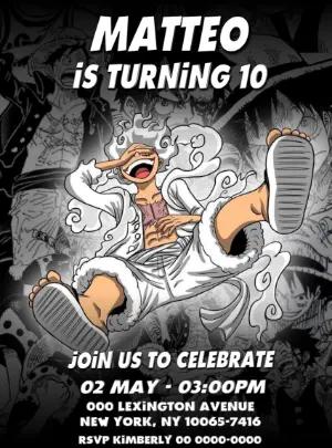 One Piece Anime Birthday Invitation Editable Template