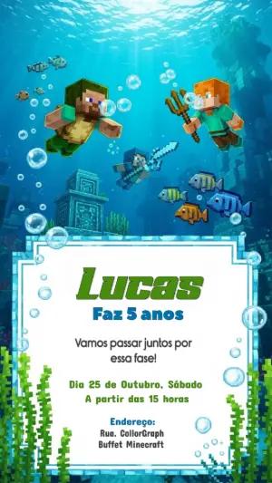 Convite de Aniversário Minecraft Aquático para Editar Online