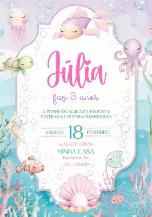 Convite Fundo do Mar Aquarela Menina para Editar