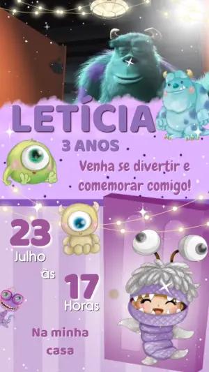 Convite Animado Aniversário Monstros SA para Editar Online