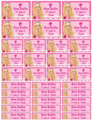 Kit de Etiquetas Escolares Barbie Rosa Modelo Editável