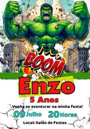 Convite de Aniversário Hulk para Editar e Imprimir Online
