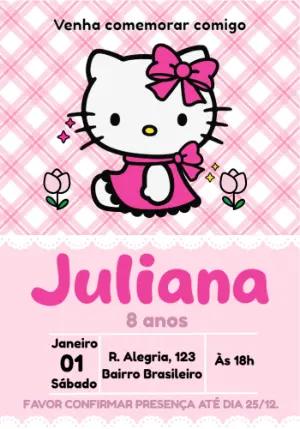 Convite de Aniversário Hello Kitty Rosa para Editar Online