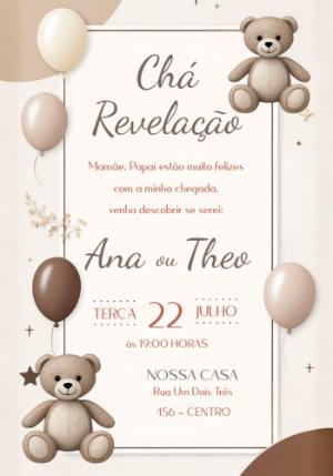 Convite Chá Revelação Ursinhos Fofos Editável